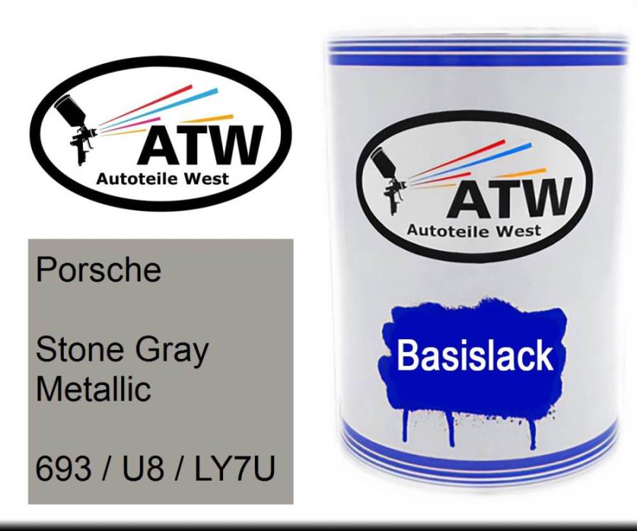 Porsche, Stone Gray Metallic, 693 / U8 / LY7U: 500ml Lackdose, von ATW Autoteile West.